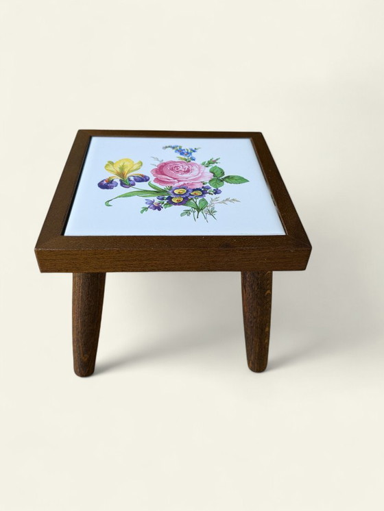 Image 1 of Rare vintage mini flower table with tile motif - rose blossom - 60s