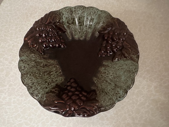 Image 1 of Foreign-West Germany Ceramic - Tripod Fruit Bowl Barbotine Grapes
