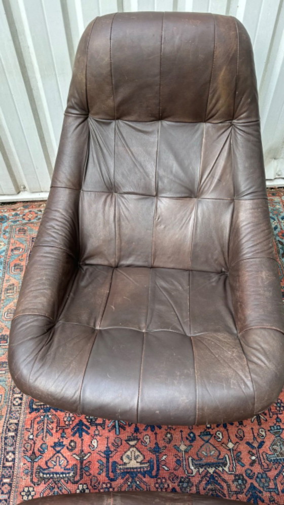 Image 1 of Mid-century leather armchair with ottoman
