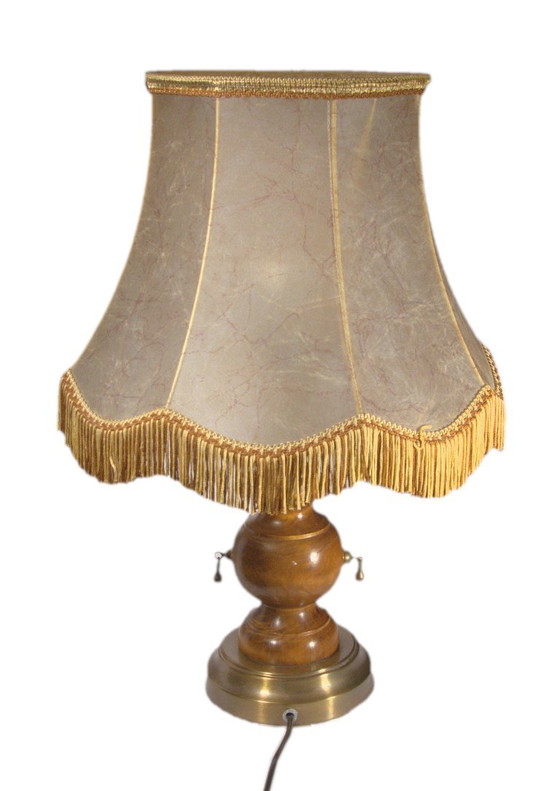 Retro- of westernlamp van gedraaid hout en goudkleurig metaal, 37x57 cm – Tafellampen, Metal, Wood (photo 5 of 8)