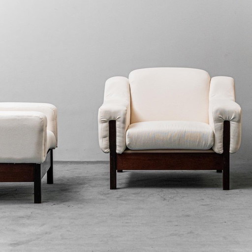  PAIR OF WHITE COTTON ARMCHAIRS SAPORITI 70S VINTAGE MODERN