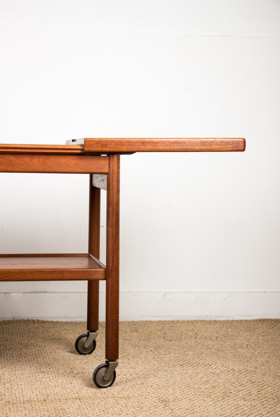 Image 1 of Teak 1960 rolling table, sideboard, extendable Dane and two levels by Kurt Ostervig for Jason Mobler 1960.