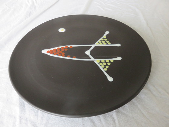 Image 1 of André Baud, Vallauris, Grand Plat En Céramique, Faïence Émaillée, Signé, 50's