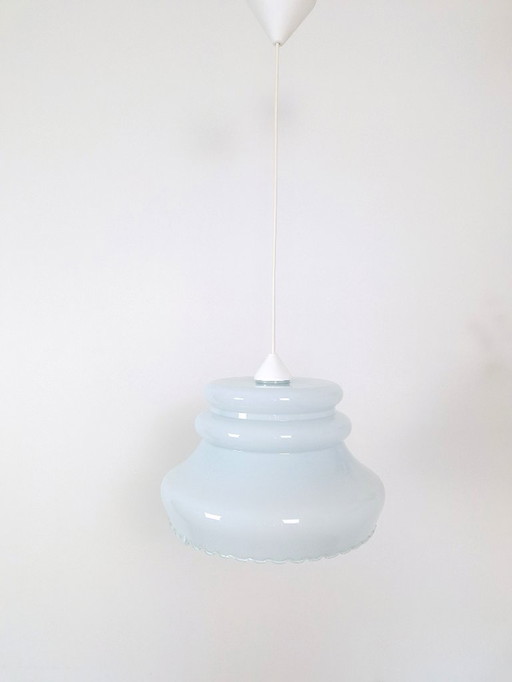 Lampada a sospensione vintage in vetro opalino azzurro
