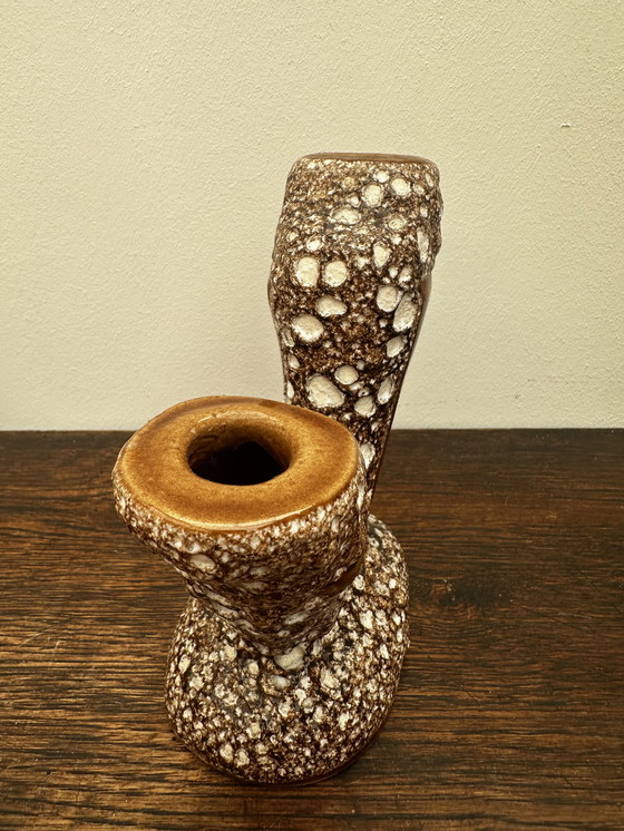 Image 1 of Vintage enamel and fat lava two-branch candle holder - attributed to Vallauris - Vintage