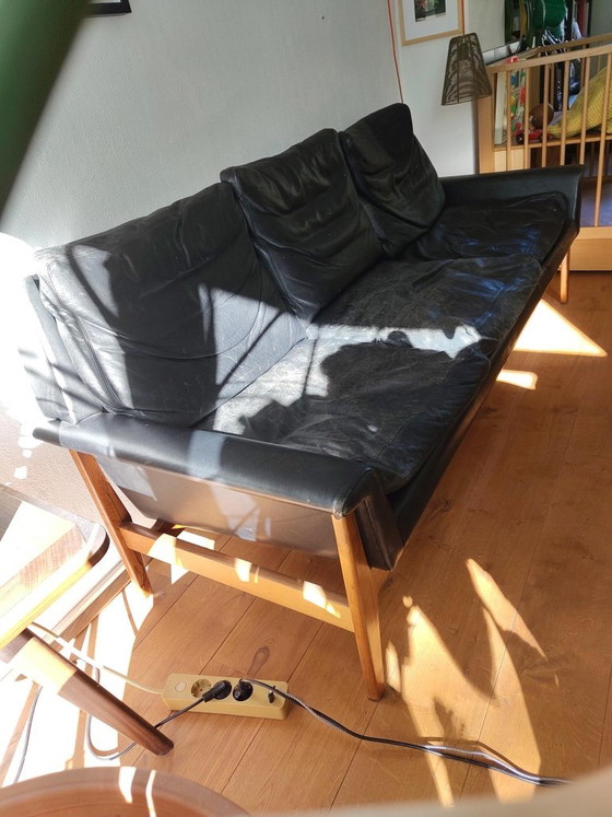 Bovenkamp Set Van Fauteuil En 3-Zits Bank Van Rozenhout En Leer – 3-5 zitsbanken, Leather, Wood (photo 5 of 10)
