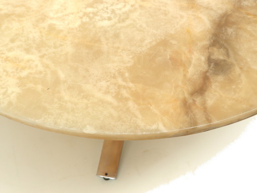 Round vintage onyx coffee table with chrome base from 1970s