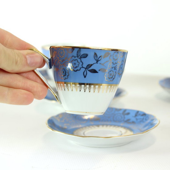 Image 1 of Set da tè vintage in porcellana blu e oro di Stará Role, Cecoslovacchia, anni '50