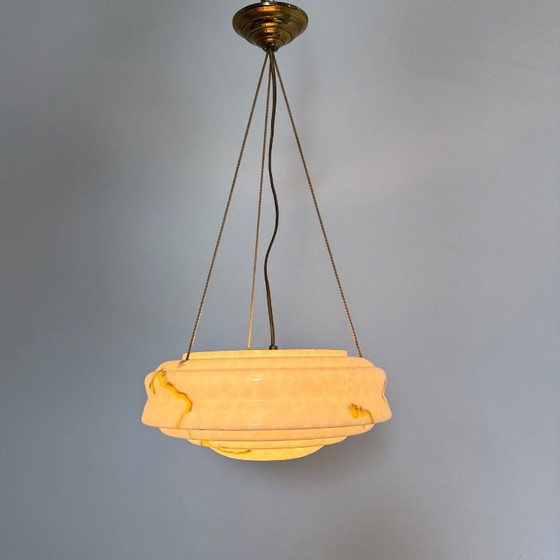 Image 1 of art deco hanglamp marmer glas , 1950s