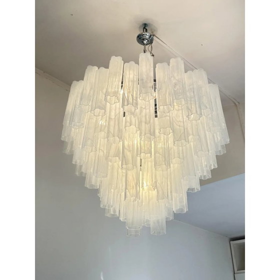 Image 1 of Luxe, extra grote Tronchi-kroonluchter van geaderd wit alabastro Murano-glas van Simoeng