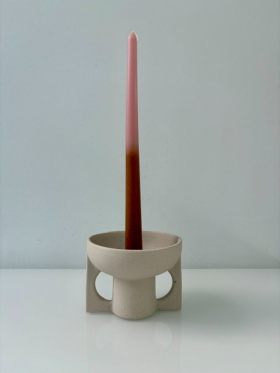 Portacandele di design in ceramica color sabbia moderno minimalista, Beige (foto 3 di 11)
