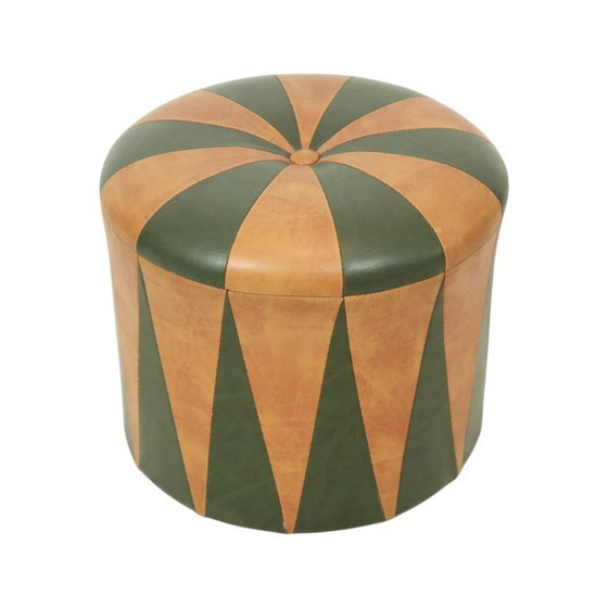 Image 1 of Vintage Pouf Green Brown Skai