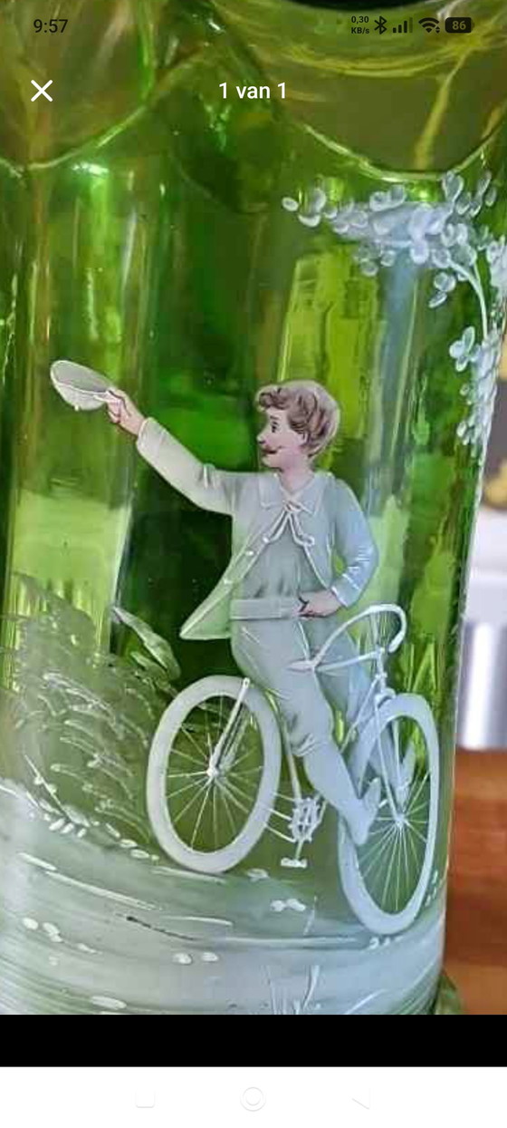 Caraffa antica vittoriana Mary Gregory - 32 cm. – Arte in vetro, Glass (photo 8 of 11)