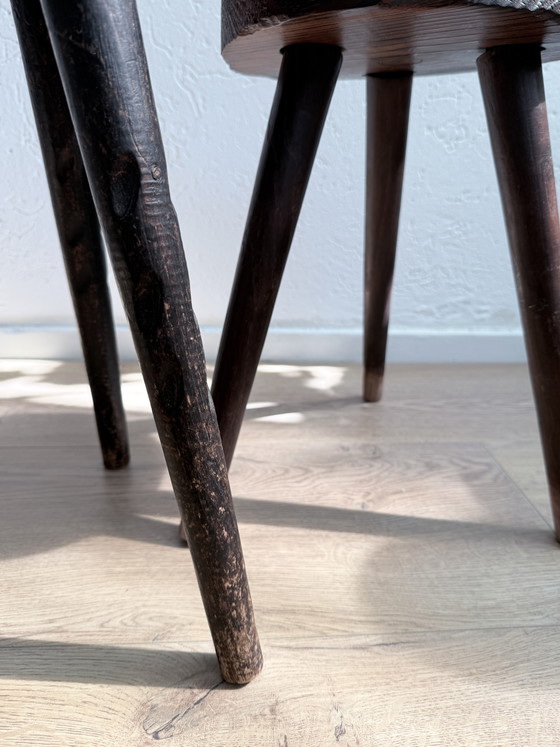 Image 1 of Set of 2 Vintage Brutalist Three-legged Stools / Tabourets – 1950s/1960s