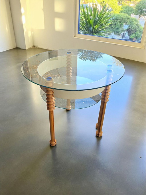 Table basse, table à manger, table d'appoint ou console italienne vintage unique en verre et métal