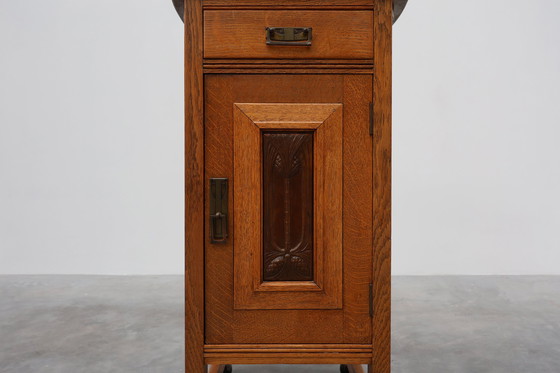 Image 1 of Deux fêtes de fin d'année Art Nouveau avec une plaquette en bois de Geo Verbanck, année 1920