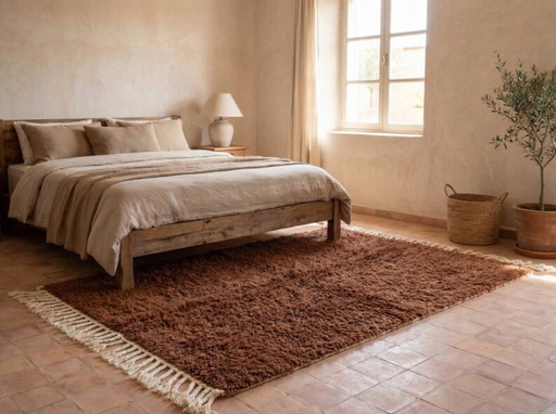 Handgemaakt bruin wollen vloerkleed 200 cm x 300 cm