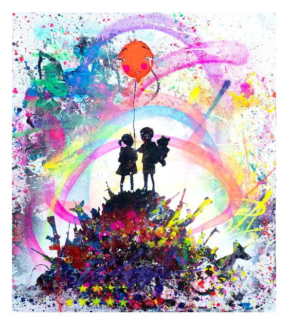 UTOPIA - Kids On Guns Hill - Peinture D'Artiste Sous Verre – Peintures et dessins, Paper (photo 2 of 19)