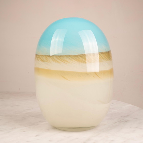 Vase en verre de Murano italien vintage Mid Century Aqua Bleu & Ivoire – Murano Glass, Mid Century Modern (photo 9 of 13)