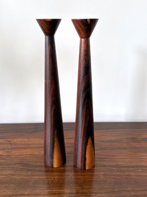 Candelabros de madera brasileños vintage de mediados de siglo, diseño danés de los años 60/70.