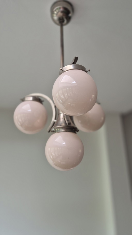 Beautiful Art Deco 1930s Chandelier Light Pink Glass Globes
