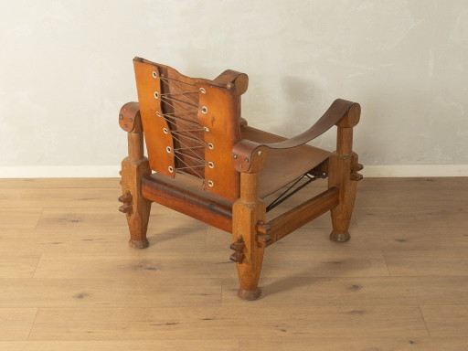 Brutalistische vintage safarifauteuil – Leather, Wood (photo 2 of 7)