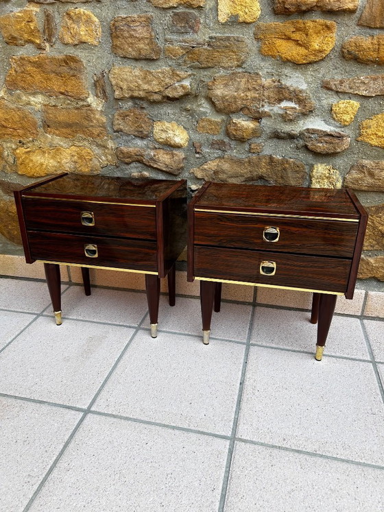 Image 1 of Comodini vintage di metà secolo – Impiallacciatura in mogano – Dettagli in ottone