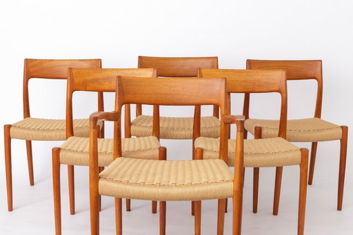 Niels Møller Dining Chair Set (6) – Models 77 & 57, Teak, Danish Cord, Mid-Century Modern, Denmark