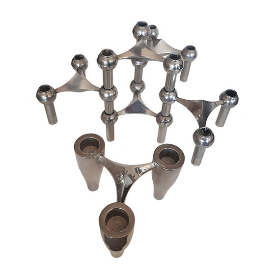 Image 1 of Mid-Century Modular Candleholders Set by Fritz Nagel for BMF, Set of 6