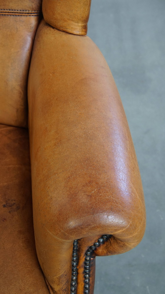 Image 1 of Vintage Oorfauteuil Gemaakt Van Schapenleer