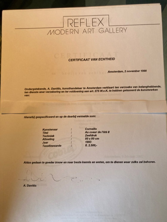 Image 1 of SERIGRAFIA CORNEILLE. "AU COEUR DE L’ÉTÉ" 1993. In cornice italiana di Bussolari Cornici. Con certificato di autenticità.