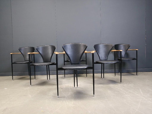 Poltrone vintage in pelle di Arrben Italia, anni '80 - set di 6