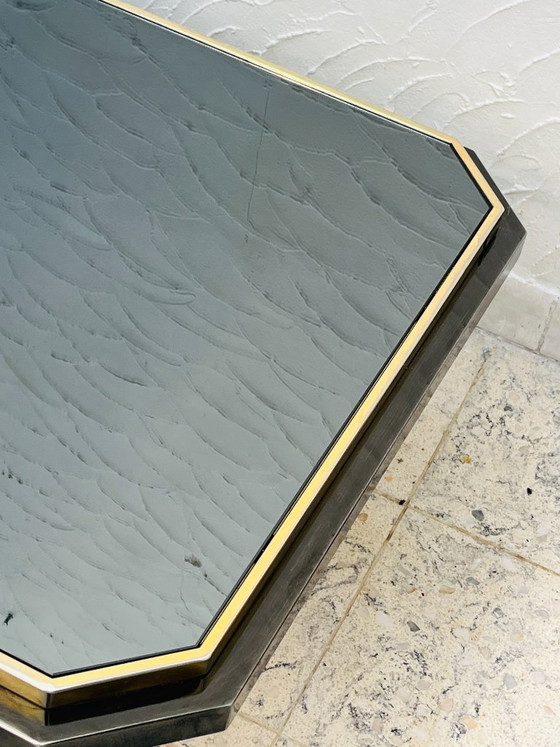 Tweekleurige salontafel van messing en zwart spiegelglas van Fedam (photo 8 of 18)