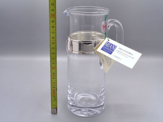 Image 1 of Karaf van geblazen glas met een band van 925 zilver.