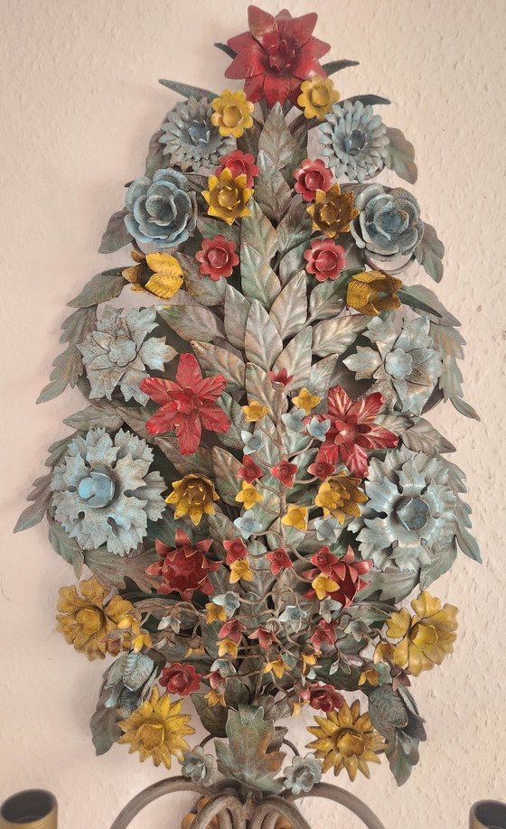 Set di 3 applique da parete CIANI Firenze, dipinte e forgiate a mano, applique fiorentine "Bouquet – Metal (photo 10 of 15)