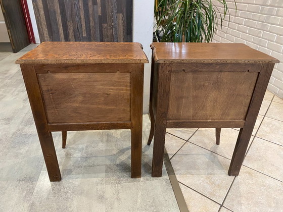 Image 1 of Coppia di comodini in rovere con cassetto e nicchia, anni '50