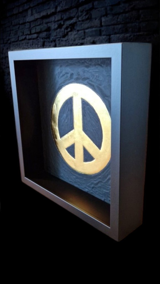 Image 1 of Friedenslogo-Kunstwerk, vergoldeter Rahmen (23 Karat), limitierte Auflage