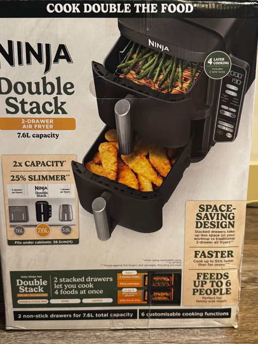 Ninja Doppeldeck-Heißluftfritteuse 7,6 Liter – keukenaccessoires, Metal, Plastic