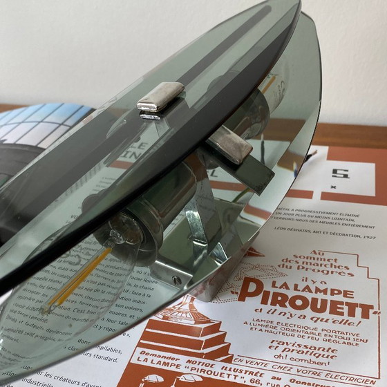 Image 1 of Aplique de pared Veca en cristal gris ahumado y metal cromado