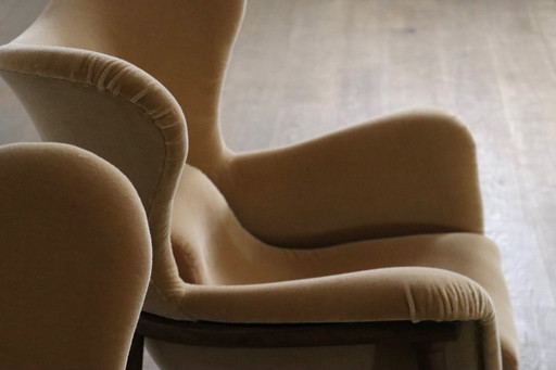 Paar skulpturale Lounge-Sessel im Midcentury-Modern-Stil aus Mohair und Holz, Italien, 1950er Jahre