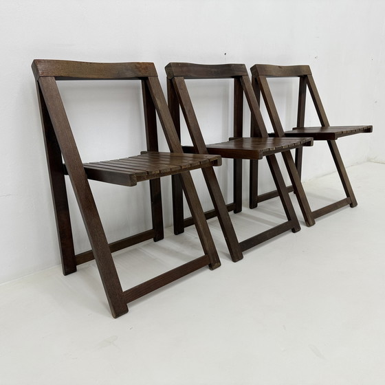 Image 1 of Set of 3 Aldo Jacober for Alberto Bazzani Wooden Folding Chairs, 1960’s