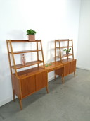 Teak veneer double cabinet with desk from Sweden