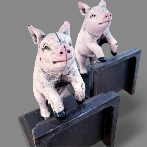 Image 1 of Ensemble de serre-livres en fonte en forme de cochon