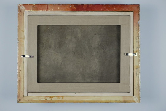 Image 1 of Still life with pink flowers and blue pots.