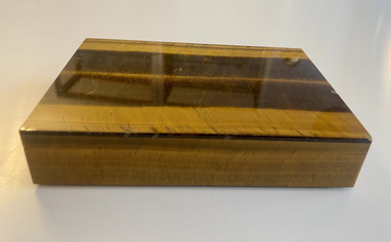 Image 1 of Schatulle aus Tigerauge mit Echtsilber Scharnier Juweliersarbeit