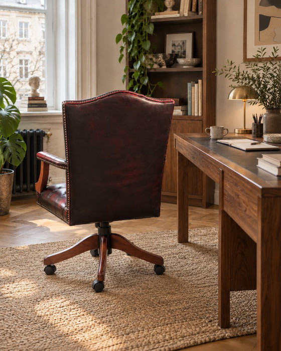 Fauteuil de Capitaine Vintage en Cuir Oxblood par Centurion Furniture PLC – Chaises de bureau, Leather, Wood (photo 4 of 7)