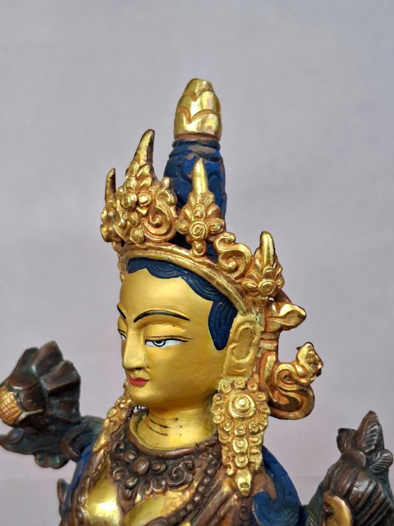 Grüne Tara – Patinierte Bronze – Gold Face – Dekorative Objekte (photo 12 of 18)