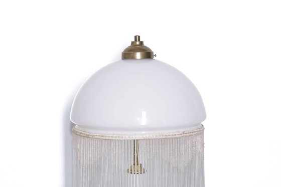 Image 1 of Tafellamp met glazen kap, opaalglas en glazen kralen, 55 cm, vintage jaren 70