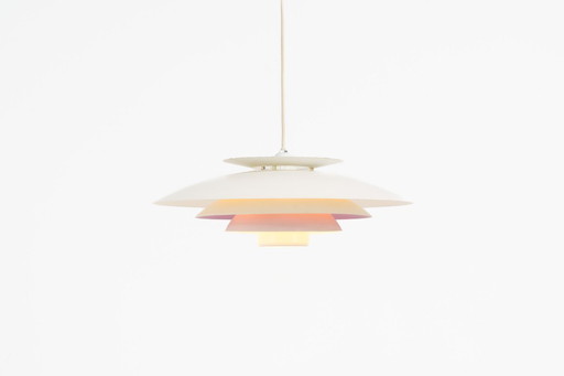 White & lilac pendant light by Form Light (Denmark, 1970s).