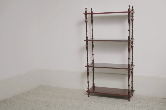 Image 1 of Mahogany-Finish Hanging Wall Shelf Set of 2 Pair, Traditional Spindle Display Shelves, Vintage Colonial Style Decorative Modula